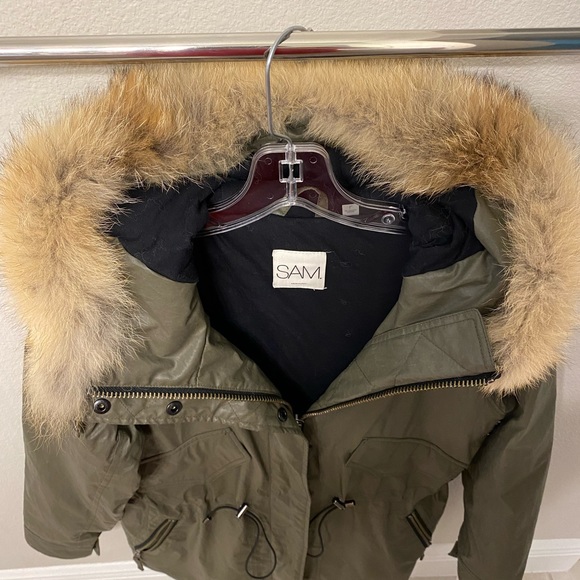 🎉HP🎉  NWT SAM New York Thinsulate parka with natural coyote edged hood, size L - Picture 1 of 16
